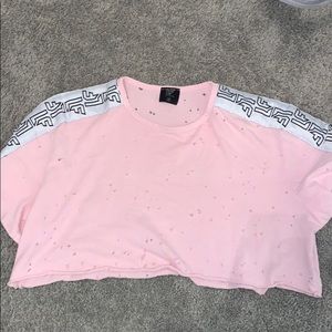 LF Cropped Distressed Pink Tee